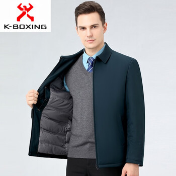 Kbxng jinba men's short down jacket new thick business casual lapel duck down middle-aged dad warm jacket dark green m 170/48