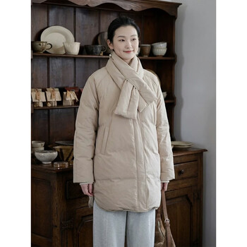 Zhibimo 95 white goose down detachable scarf down jacket 2026 winter warm stand collar mid-length down jacket, apricot m, filling about 139g