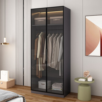 Yusenyi wardrobe home bedroom storage cabinet storage cloakroom wardrobe combination glass door gray one grid one hanging 200 high 80 wide 42 deep 2 doors assembled