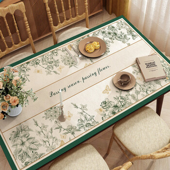Beyzk tablecloth rectangular no-wash waterproof and oil-proof style american retro tablecloth no-wash anti-oil, waterproof and anti-scalding dining table green ink dense environment 90*140cm silicone material the best choice