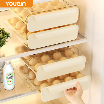 Youqin egg storage box drawer-type refrigerator home kitchen fresh-keeping egg carton egg tray compartment countertop organization milk white-32 grid drawer-type egg carton single pack