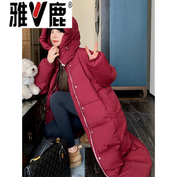 Yalu 2026 new winter style burgundy super good-looking down jacket for women 90 white duck down thickened bread coat long over-the-knee jacket l