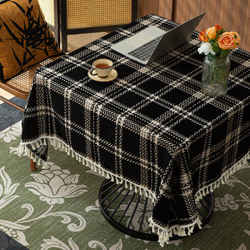 Junyuexi dining table tablecloth light luxury high-end japanese chenille 2025 new living room square small coffee table desk senyu tablecloth-black 90*150cm