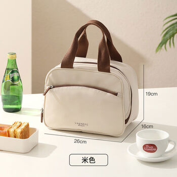 Insulated lunch box hand bag, large capacity, portable lunch box, meal bag, high-looking thickened aluminum, beige upgraded thickened aluminum foil, long-lasting thermal insulation, waterproof and anti-fouling