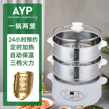 Tuojin german imported high-quality stainless steel electric steamer intelligent fully automatic with heat preservation 304 stainless steel intelligent double-layer white_one pot two cages 1cm