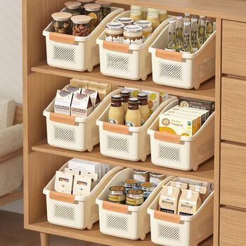 Fantasy home kitchen storage box with wheels cabinet and pot organizing box seasoning and miscellaneous storage artifact pull basket rack enlarged and thickened four-wheel storage basket 1 pack