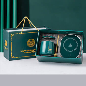 Tuojin jingdezhen ceramic warm cup 55 degree thermostatic cup gift box heated coffee mug milk cup companion gift green warm cup gift box