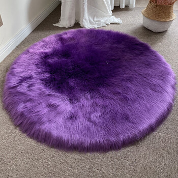 Fantasy plush round carpet living room floor mat imitation wool computer chair plush round carpet bedroom bedside blanket white violet 35cm round