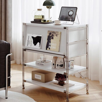 Nessel rack storage rack multi-layer floor-standing home sofa side audio magazine record cabinet coffee machine storage rack flip-up cabinet door 4 layers-60x41x90cm piano white