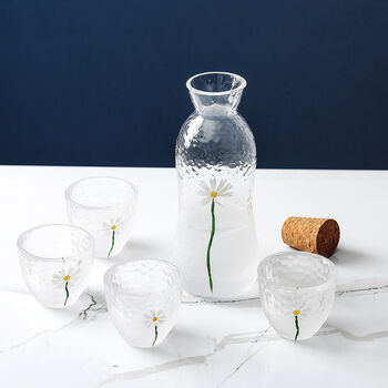 Fantasy wine set, white wine cup, small one or two spirits cup, warm wine pot, sake pot, cloud and mist daisy, 1 pot, 4 cups