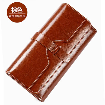 Woodpecker (tucano) pure leather tri-fold women's wallet long buckle genuine leather cowhide multiple card slots large capacity korean style women's wallet wallet two-color brown