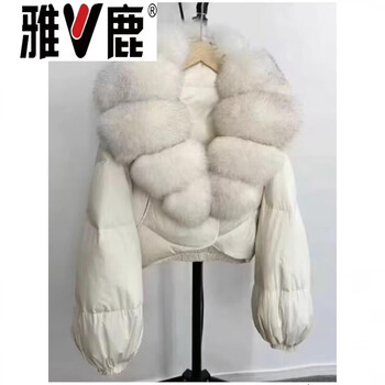 Yalu detachable fur collar 90 white duck down cloud-like short trumpet sleeve down jacket thickened autumn and winter new high-end jacket white s high-end western style down jacket for small people