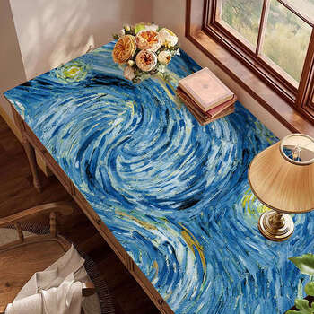 Yusenyi study table dressing table table mat style oil painting green soil series tablecloth waterproof oil-repellent dining table mat green soil 50x120cm (oil-proof leather mat)