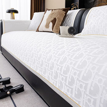 Fantasy sofa cushion straight-row leather sofa cushion cover cover cloth cover lanjing tio white 90x260cm