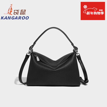 Kangaroo (kangaroo) new niche design portable cross-body dual-purpose women's bag single shoulder soft leather small square bag for commuting, leisure and versatile black