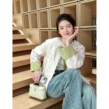 Garnuo new chinese style women's chinese style jacket women's short 2025 spring and autumn new style splicing plate buckle tang suit high-end top pink green s 85-105 catties
