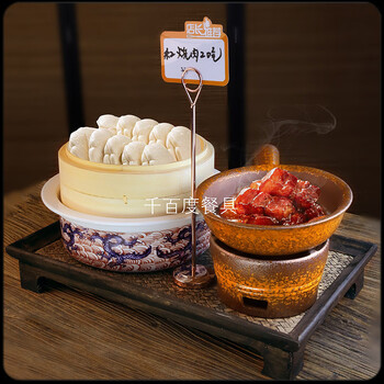 Hecun new year's eve dinner dishes feature chinese retro tableware, braised pork dongpo lion head bowl, candle heated open stove, 7-inch tiger skin pot+stove+10-inch shuanglong steaming tray+20cm steamer+tray