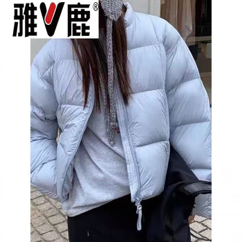 Yalu korean version 90 white duck down puff down jacket women's 2026 winter new round neck short small bread jacket sky blue down jacket women's 2025 new s _85-120 jin