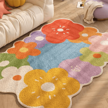 Mppmckins style bedroom carpet home living room coffee table special-shaped mat girl bedside blanket sofa soft foot mat bay window mat colorful flowers 200cm*300cm (imitation cashmere)