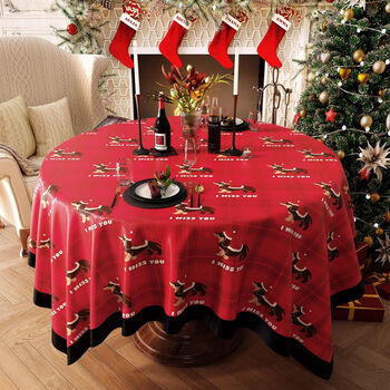 Fantasy tablecloth round disposable tablecloth 2026 new year decoration coffee table tablecloth red sausage print 140x140cm
