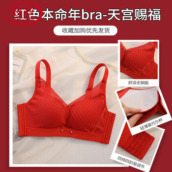 Langsha red zodiac year underwear set for women with small breasts, autumn and winter year of the horse wedding bridal bra and panties, heavenly palace blessing single piece s 32/70 abc