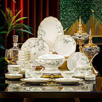 Manyuan jingdezhen's new complete set of tableware set, high-end bone china bowl and dish set, household housewarming and wedding gift bowl and plate, white jade flower language, 16-person configuration, 100-piece set