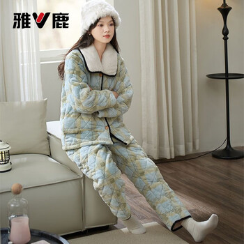 Yalu 2026 pajamas for women winter coral velvet three-layer quilted thickened fashionable thick can be worn outside home clothes cotton-padded jacket set printed plaid thickened women's m 80--100 pounds