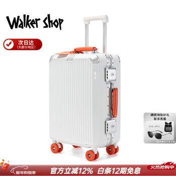 Walker shop 2026 new brand luggage multifunctional thickened aluminum frame trolley case password business travel carry-on case white shock absorbing skating wheels + usb charging + cup holder 20 inches can be boarded