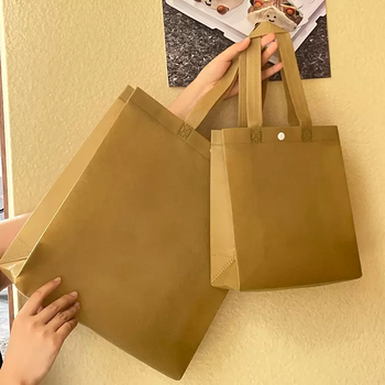 Yusenyi hidden buckle non-woven clothing store environmentally friendly portable shopping bag can be carried on the shoulder gift bag women's clothing packaging light caramel blank model small plus28x30x side 10cm + 10 pieces 4