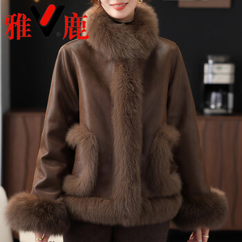 Yalu light and thin 2026 middle-aged mother winter fox fur fur jacket white duck down jacket western style coat brown xl _recommended within 105 catties