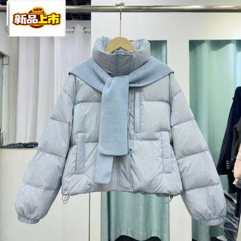 Chu diameter knitted scarf short feather silk down jacket women's winter thickened fluffy warm bread coat sky blue two-piece set s