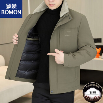 Romon men's down jacket fur collar disassembly middle-aged men's winter 90 white duck down thickened cold-proof warm jacket card color m