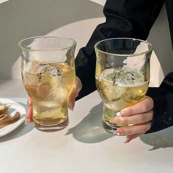 Sanqihu high-looking wide-mouth fruit tea cup glass large-capacity ice coffee cup beer cup soda sparkling water cup beverage cup 2 gentleman dogs wide-mouth transparent glass cup