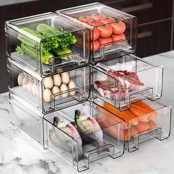 Sungsa drawer-type refrigerator storage box food-grade refrigerator large fresh-keeping box egg box vegetable storage box with drain tray 5.2l single-layer drawer (pet high transparency 1 piece)