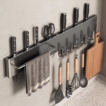 Muya carbon steel knife holder, no punching, multifunctional kitchen knife rack, wall-mounted chopstick cage, integrated storage chopstick barrel