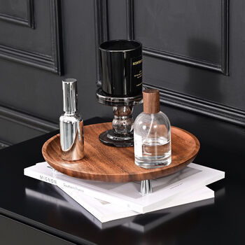 Fantasy round solid wood tray walnut jewelry tray perfume aromatherapy tray entrance key storage tray high-leg storage tray small golden foot rest