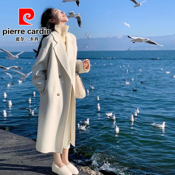 Pierre cardin oatmeal color woolen coat women's mid-length small 2025 autumn and winter new style korean woolen coat oatmeal color upgraded version xs under 105 jin