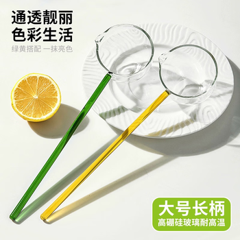 Sungsa transparent glass spoon long handle high temperature resistant small spoon household snail powder hot oil spoon jam honey spoon green