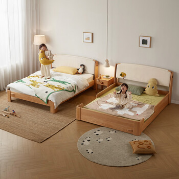 Lin's home solid wood children's bed beech guardrail bed montessori platform bed tatami boys and girls bed rk2a guardrail style|basic frame|three-piece set (6cm) 1.35 2 meters