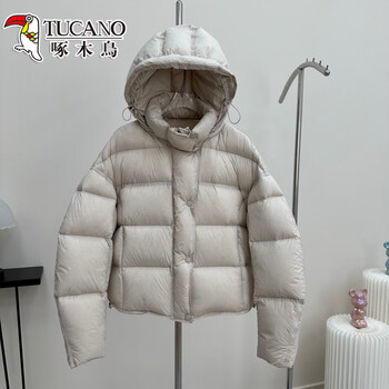 Woodpecker (tucano) 2026 new down jacket women's short bud hat korean version thickened puff 90 white duck down bread jacket warm jacket off-white new national standard 90 white duck down s 80-116 catties