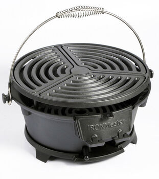 Ironmaster round full cast iron grill courtyard camping charcoal grill high temperature 45 people 32cm grill 4-6 people