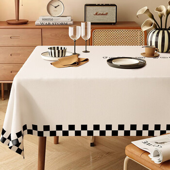Yusenyi tablecloth, waterproof, oil-proof, no-wash, 2025 new style western-style american tablecloth, no-wash, oil-proof, waterproof and anti-scalding, black and white plaid j 80*120cm for desktop 50*90cm