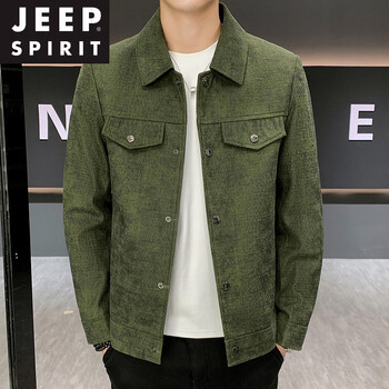 Jeep spirit corduroy jacket men's 2026 spring and autumn new workwear lapel trendy brand handsome top men's jacket army green l