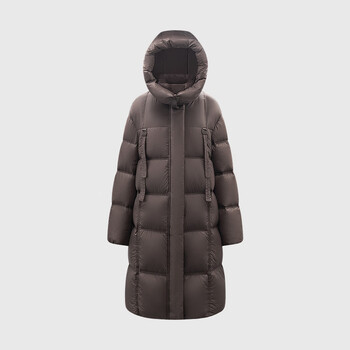 5+(fiveplus)five plus hooded long simple down jacket women's windproof thickened warm over-the-knee jacket winter new style brown s (within 100 jin)