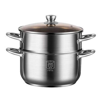 Tuojin imported quality small steamer from japan 304 stainless steel three-layer thickened household soup pot with steamer double multi-layer electromagnetic double-layer steamer brown lid extra thick 24cm