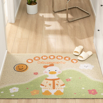 Fantasy cartoon entry door wire circle floor mat home entrance entrance foot mat scraping sand and mud entrance cute carpet door mat happy duck every day 45x75cm