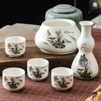 Yusenyi ceramic warm wine warmer wine jug and wine glass set household chinese sake white wine yellow wine warmer gift wine warmer qingshan mangrove gourd bottle one pot four cups one wine warmer 6 pieces