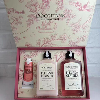 L occitane washing and care set, shower gel, body lotion, hand cream, 3-piece set, company annual meeting gift, high-end gift box, sakura 3-piece set, high-end gift box, gift bag