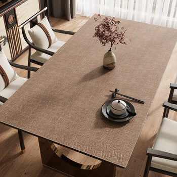 Fantasy new chinese style dining table mat, waterproof, no-wash, insulated leather coffee table tablecloth, desk countertop mat, sisal pattern brown, long 50x100cm