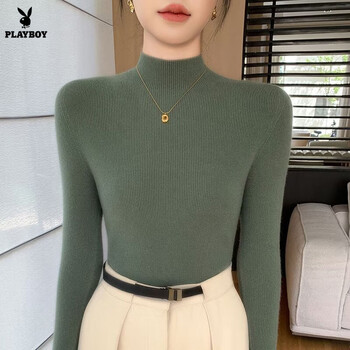 Playboy (playboy) first-line ready-to-wear fully seamless half turtleneck sweater women's slim-fitting sweater sexy sweater autumn and winter inner layering sweater official flagship turquoise green 2xl